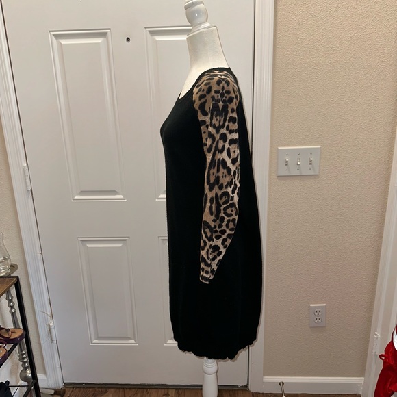 Black Leopard Animal Print Long Sleeve Sweater Dress size 1X - Picture 5 of 11